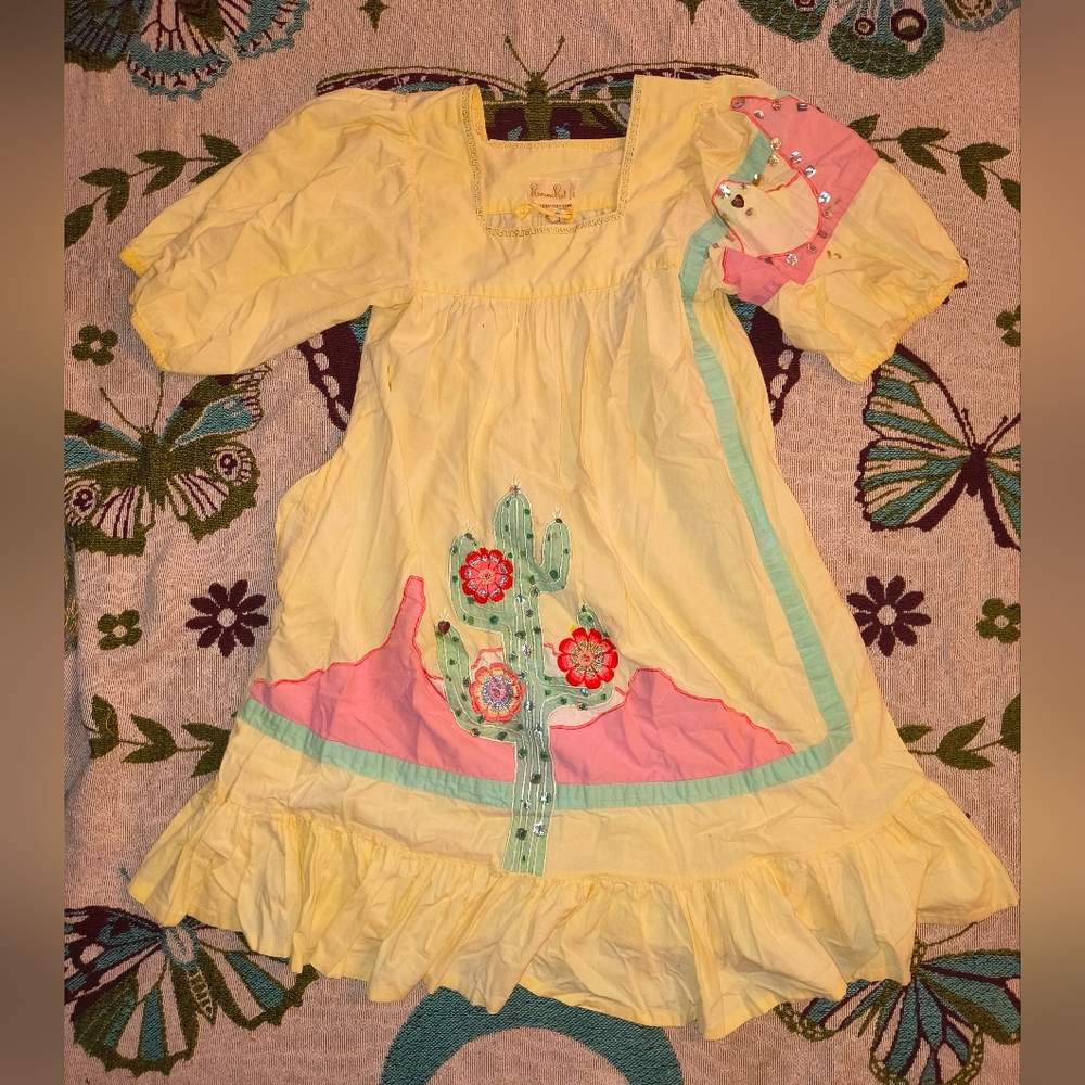 Vintage Ramona Rull Cotton Cactus Embroidered Dress